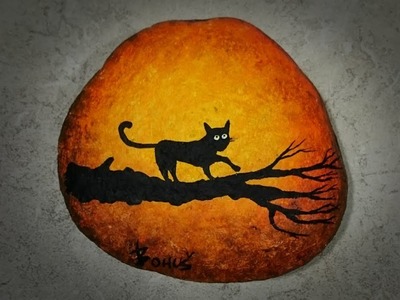 Cat and sunset silhouette painting - Acrylic painting -- Easy painting for beginners
