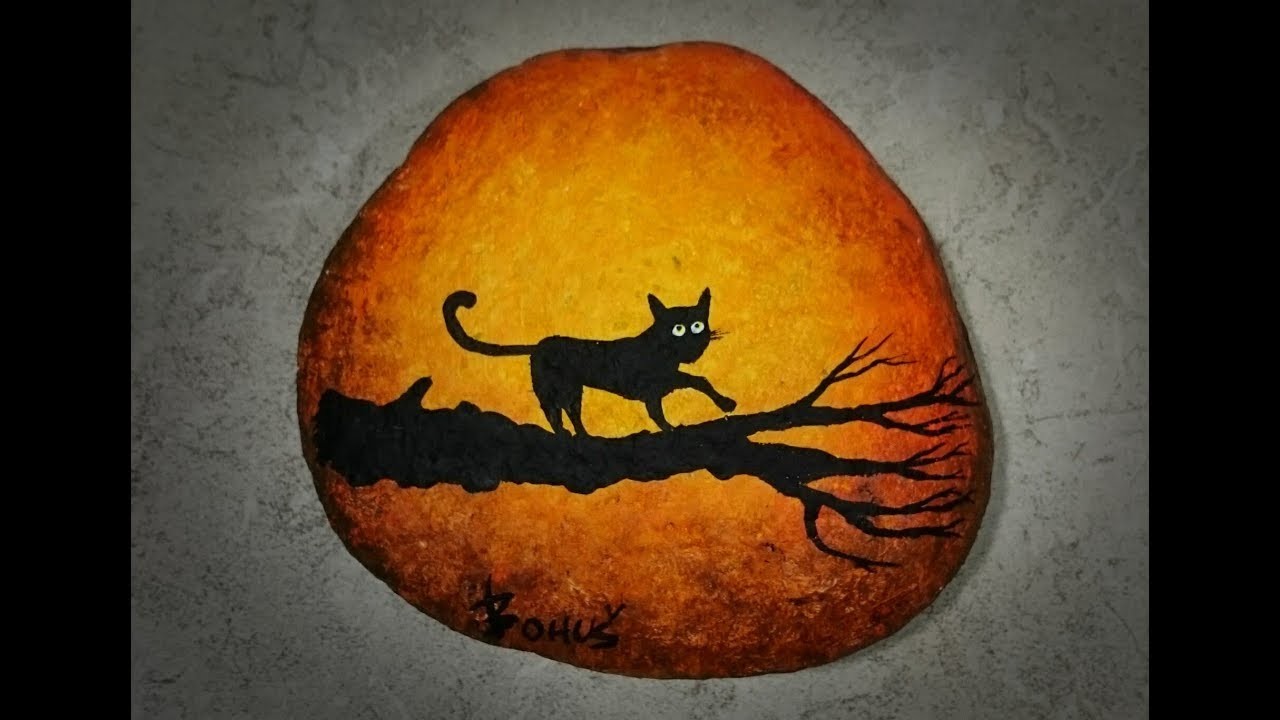 Cat and sunset silhouette painting - Acrylic painting -- Easy painting for beginners
