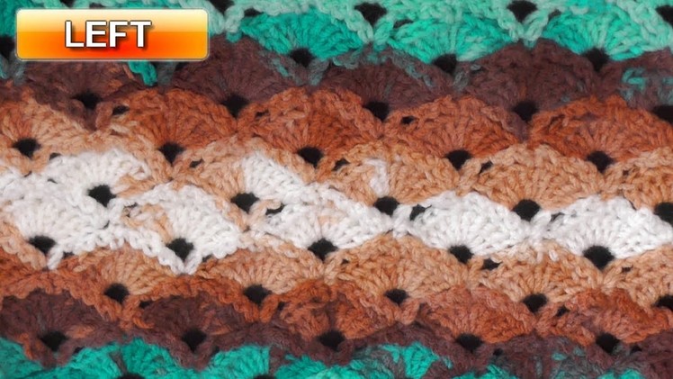 Diagonal Shells Crochet Stitch - Left Handed Crochet Tutorial