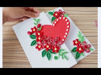 DIY Paper quilling Flower Card Design 38. Quilling flower heart. Valentine's Card