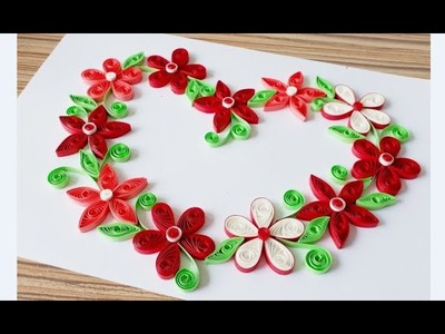 DIY Paper quilling Flower Card Design 37. Quilling flower heart. Valentine's Card