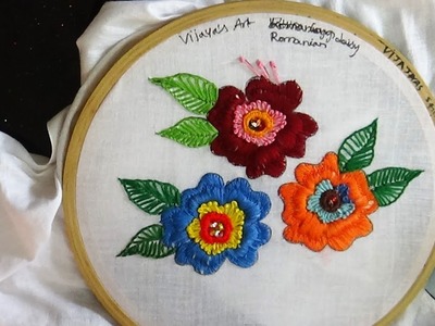 Embroiery  Work  - Beautiful puffed romanian stitch flower design