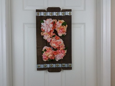 Floral Letter, Monogram Wreath on Rustic Door. Wall Hanger