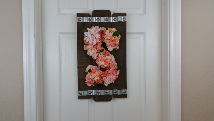 Floral Letter, Monogram Wreath on Rustic Door. Wall Hanger