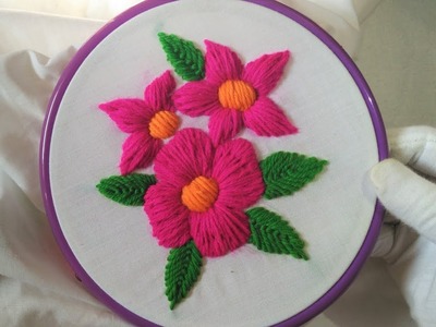 Hand Embroidery - Beautiful Magnet flower with Paded Satin Stitch