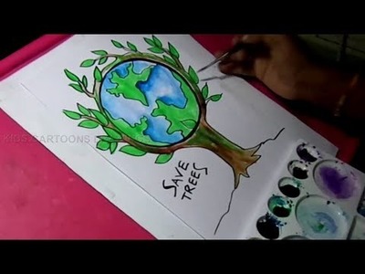 How to Draw Save Trees and Save Nature Color Drawing for Kids