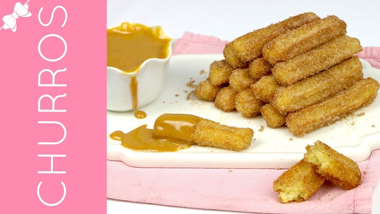 How To Make Homemade Baked or Fried Churros with Easy Caramel Dipping Sauce. Lindsay Ann Bakes