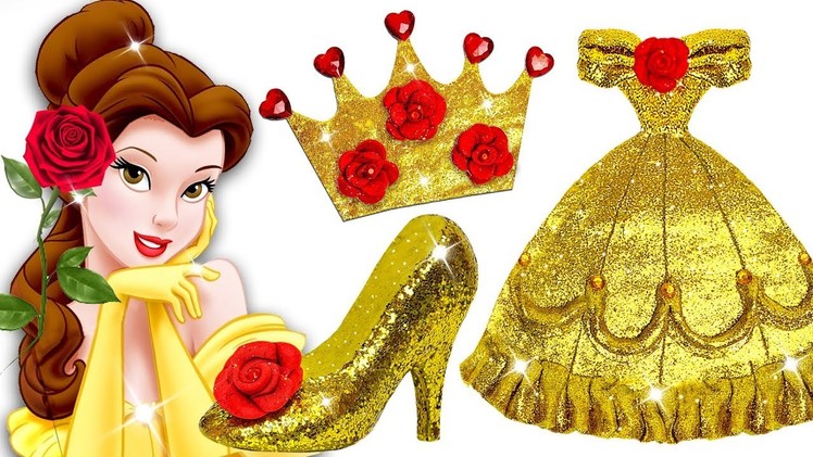 Learn Colors Play Doh Barbie Disney Princess Belle Sparkle Shoes High Heels Dress Crown Toys