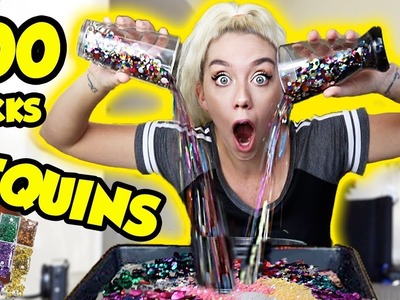 MIXING 100 PACKETS OF SEQUINS INTO CLEAR SLIME | SO SATISFYING