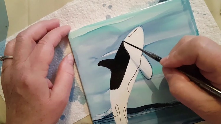 Painting an Orca Whale in alcohol ink