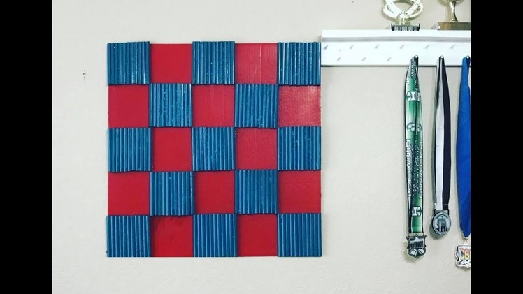 Plastic Straws DIY Boys Room Wall Decor - Checkerboard Wall Display