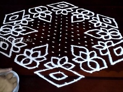 Round Flowers kolam designs with 21-11 midlle | chukkala muggulu with dots| rangoli design