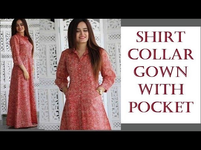 SHIRT COLLAR GOWN WITH POCKET शर्ट कॉलर गाउन विथ पॉकेट