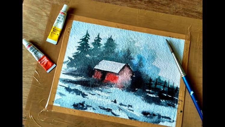 Simple watercolor Landscape Painting