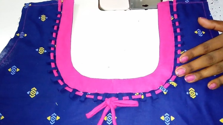 Dori and piping Round Neck Design Cutting and Stitching in Tamil Dori Round Neck Design Chudidar