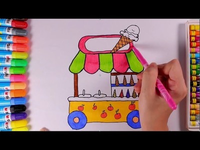 Drawing and Colouring Ice Cream Cart by Water Colors | Learning Colors Draw For Kids