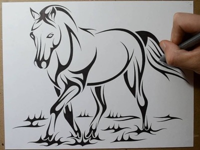 How to Draw a Horse - Tribal Tattoo Design Style