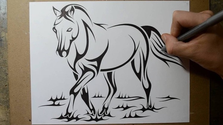 How to Draw a Horse - Tribal Tattoo Design Style