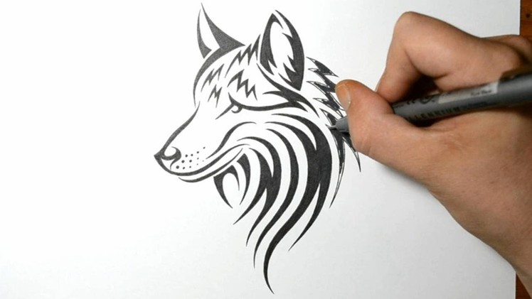 How to Draw a Wolf Dog - Tribal Tattoo Design Style