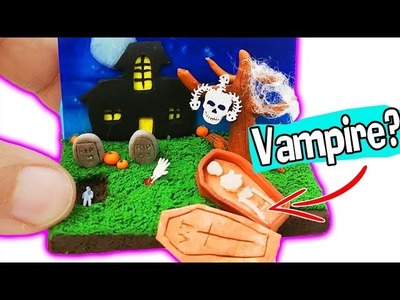HOW TO MAKE MINIATURE HAUNTED HOUSE HALLOWEEN DIY Room Decor Craft polymer clay