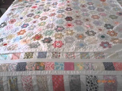 Mums vintage hand sewn hexagon patchwork quilt (small hexagons)