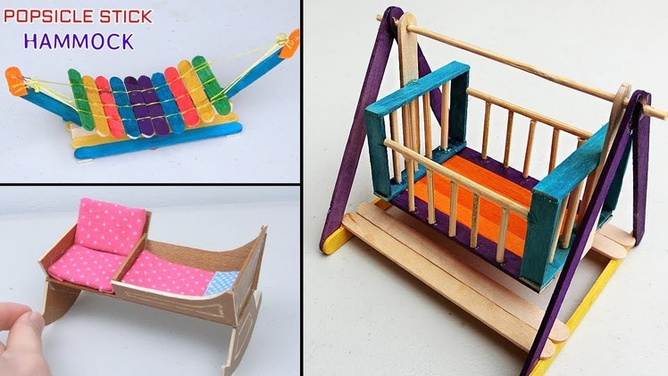 5 Easy Popsicle Stick Crafts | Miniature Cradle and Hammock - DIY & Craft ideas for kids