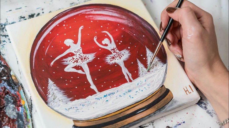 Ballerinas in the Glass Winter Ball - Acrylic painting. Homemeade Illustration (4k)