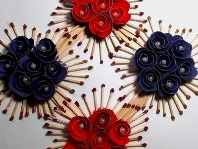Color Paper and Matchstick Craft Idea | Beautiful Wall Piece Idea from Matches for House Decor