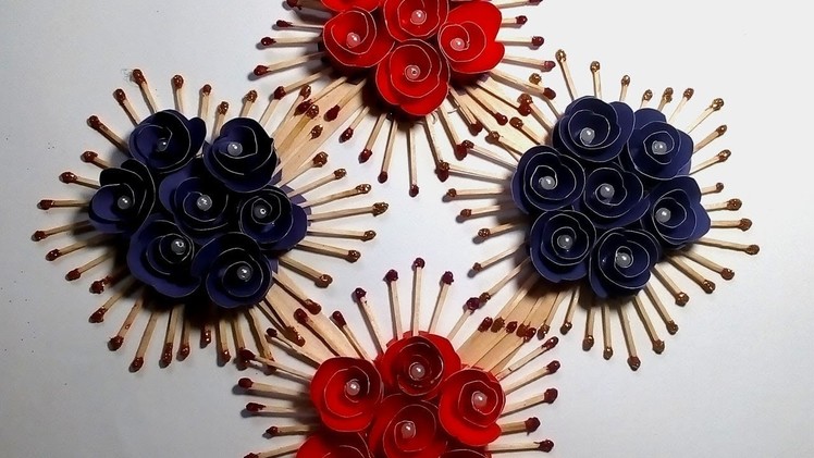 Color Paper and Matchstick Craft Idea | Beautiful Wall Piece Idea from Matches for House Decor