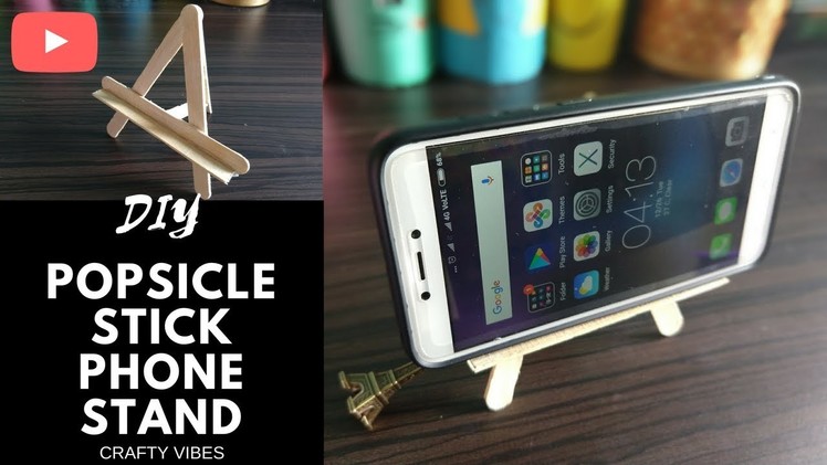 DIY easy popsicle stick phone stand. mobile holder tutorial on how to | crafty vibes