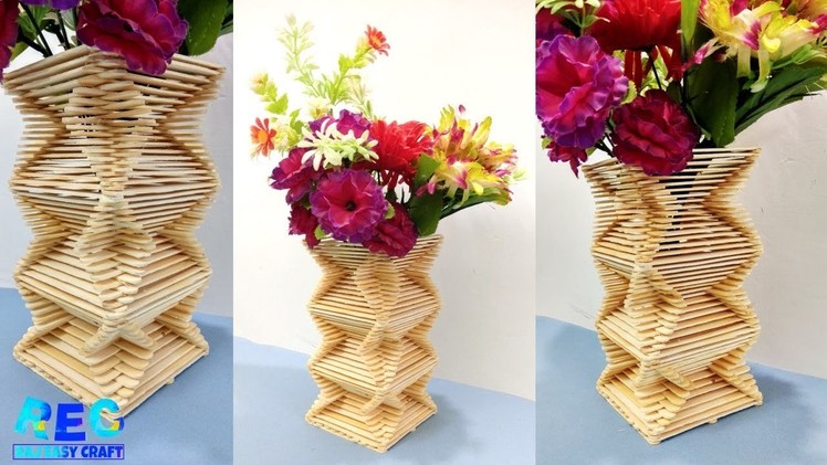 DIY | Flowers vase making | Ice cream stick craft | DIY home decor
