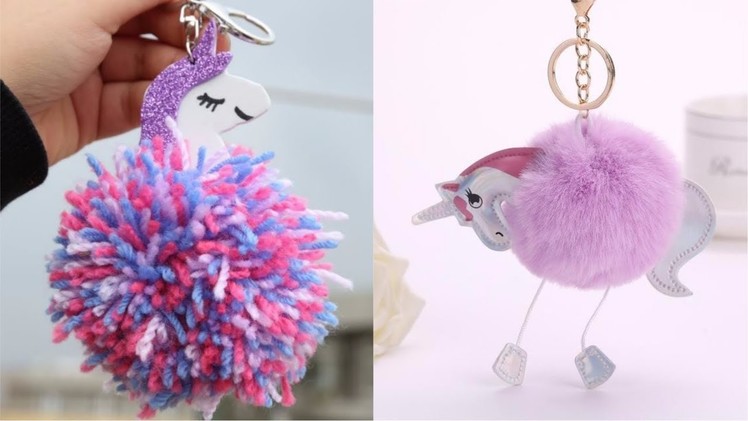 DIY Fluffy Unicorn Pompom Keychain