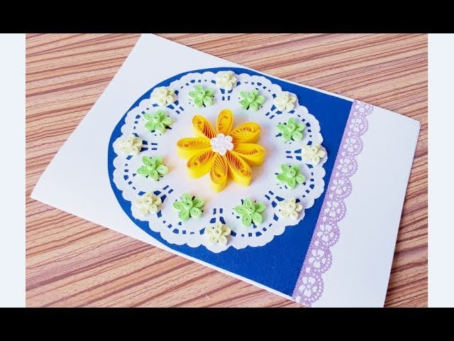 DIY Paper quilling Flower Card Design 36. Quilling flower card. Greeting Card