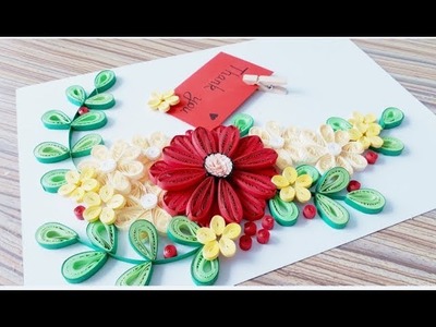 DIY Paper quilling Flower Card Design 35. Quilling flower card. Greeting Card