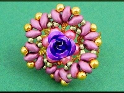 DIY | Perlen Ring  Schmuck basteln | Beaded flower twin beads ring | Beadwork jewelry
