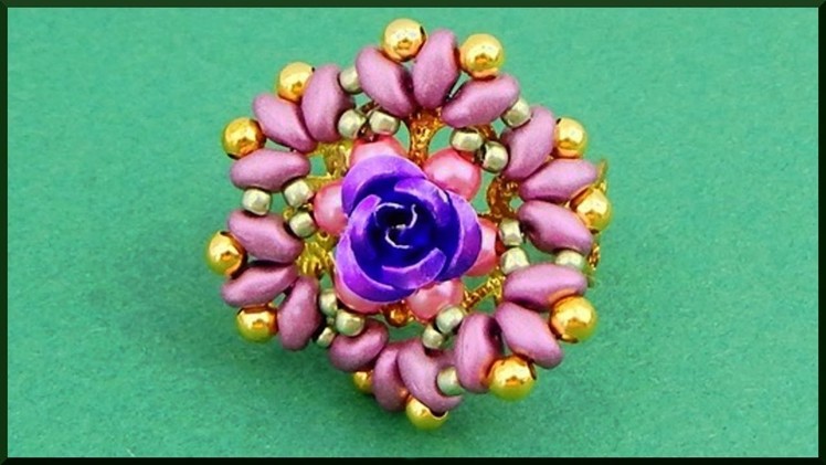 DIY | Perlen Ring  Schmuck basteln | Beaded flower twin beads ring | Beadwork jewelry