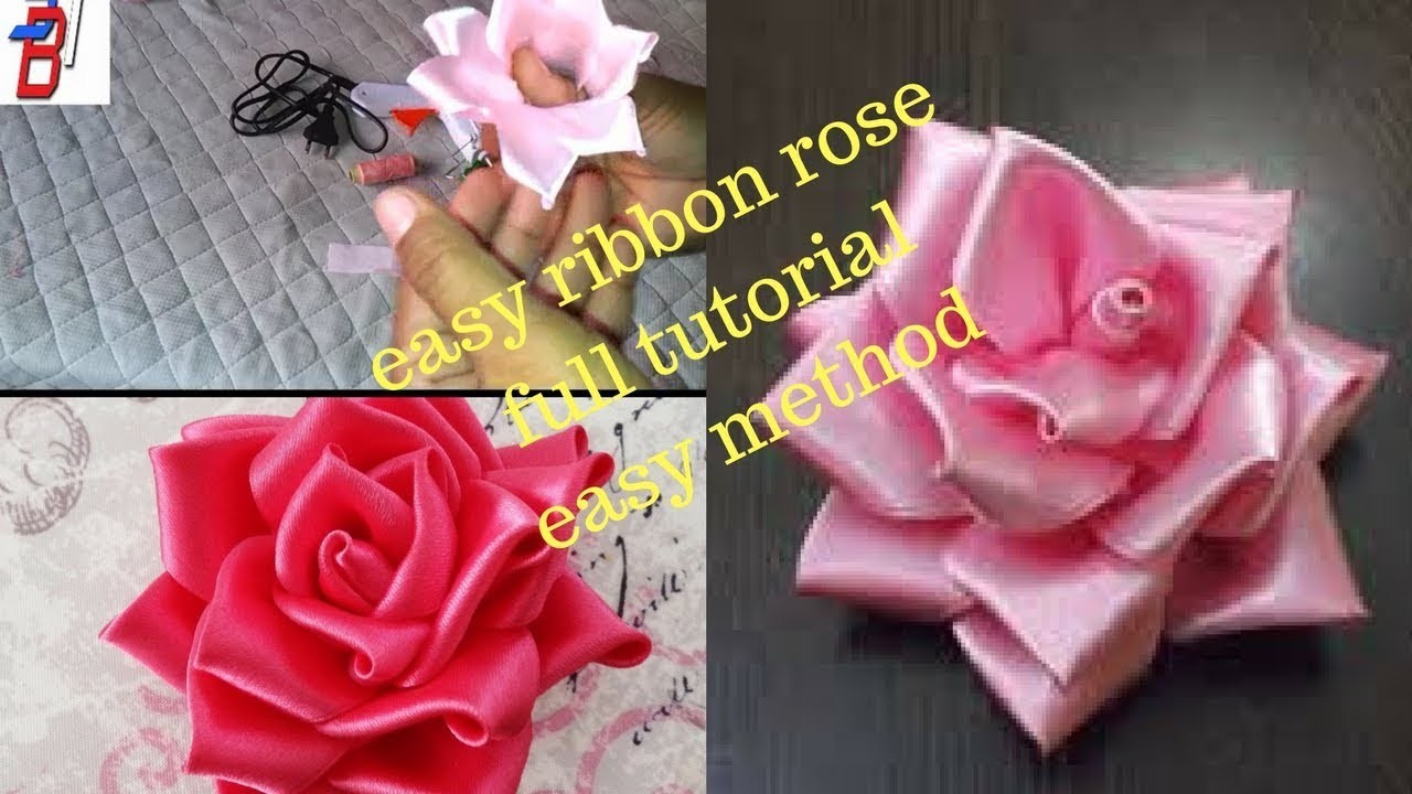 DIY Satin ribbon rose,how to make satin ribbon flower full tutorial,how to kanzashi step by step
