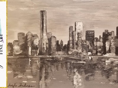 Easy City Skyline Landscape Acrylic Painting Palette Knife Grayscale Tutorial LIVE