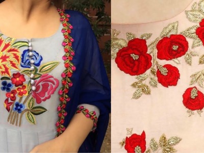 Flower Embroidery on kurta neck design ideas.Embroidered kurta neck design ideas for wedding season