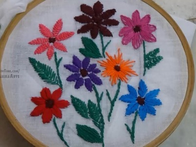 Hand Embroidery Flowers Satin| Fishbone| Buttonhole| Herriningbone |Fly | Stem Stitches by Amma Arts