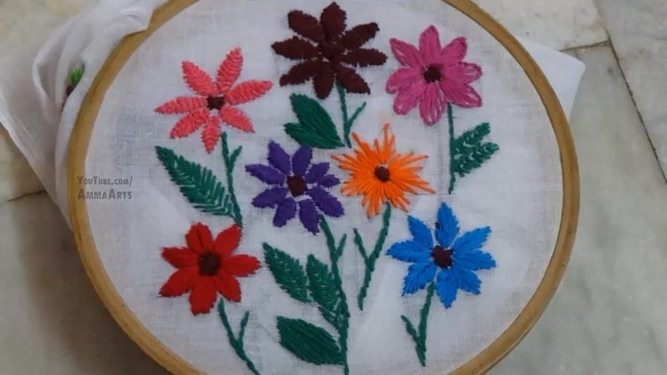 Hand Embroidery Flowers Satin| Fishbone| Buttonhole| Herriningbone |Fly | Stem Stitches by Amma Arts