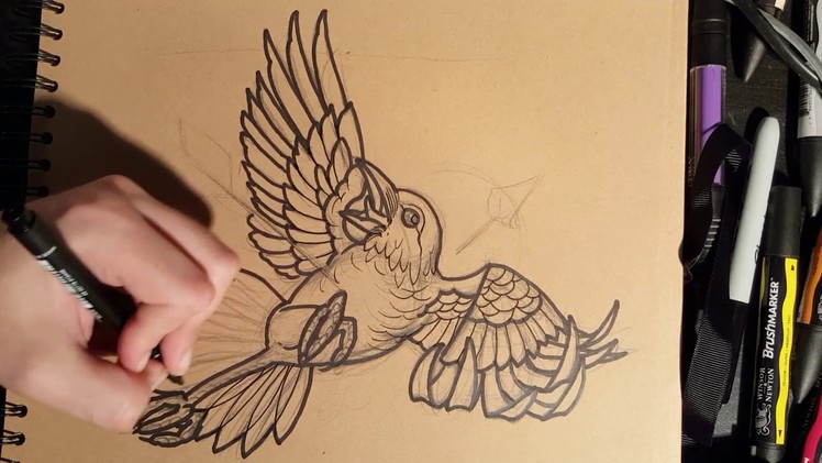 How to Draw a Crow Tattoo style