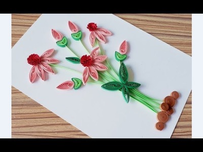 Kids Craft. DIY Quilling Paper for kids learning 01. Quilling Flower Craft. Flower Card
