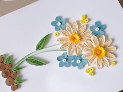 Kids Craft. DIY Quilling Paper for kids learning 05. Quilling Flower Craft. Flower Card