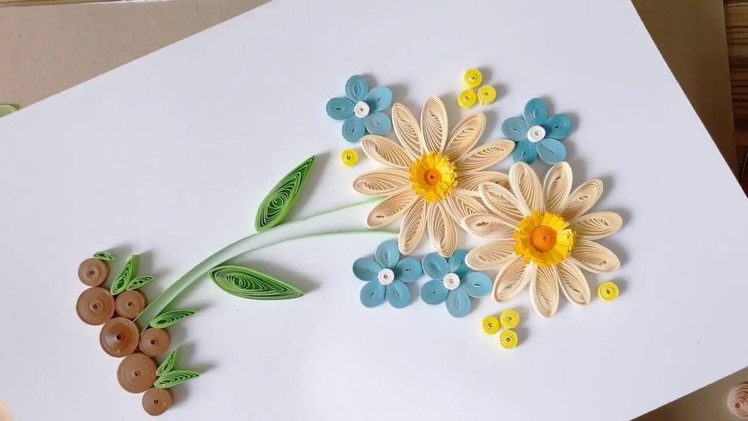 Kids Craft. DIY Quilling Paper for kids learning 05. Quilling Flower Craft. Flower Card