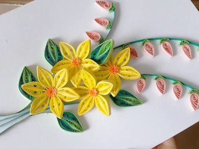 Kids Craft. DIY Quilling Paper for kids learning 04. Quilling Flower Craft. Flower Card