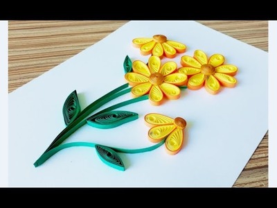 Kids Craft. DIY Quilling Paper for kids learning 03. Quilling Flower Craft. Flower Card