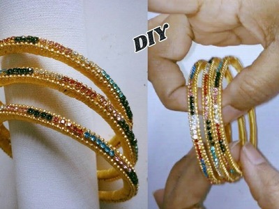 Multi coloured stone bangles - Making with silk thread | jewellery tutorials