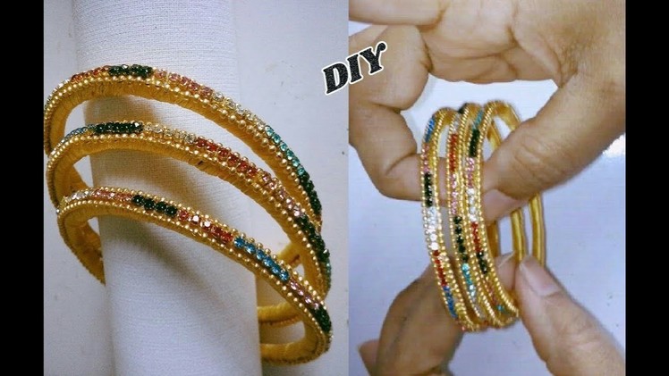 Multi coloured stone bangles - Making with silk thread | jewellery tutorials