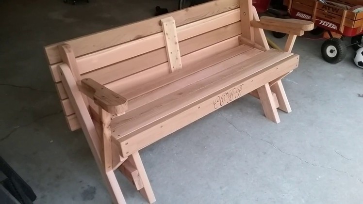 Picnic table to bench convertable table red cedar